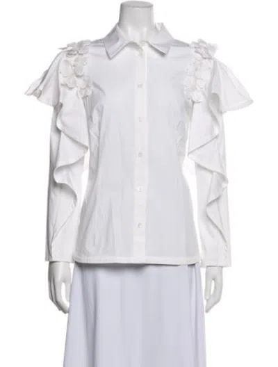 Pre-owned Carolina Herrera Long Sleeve Blouse In White