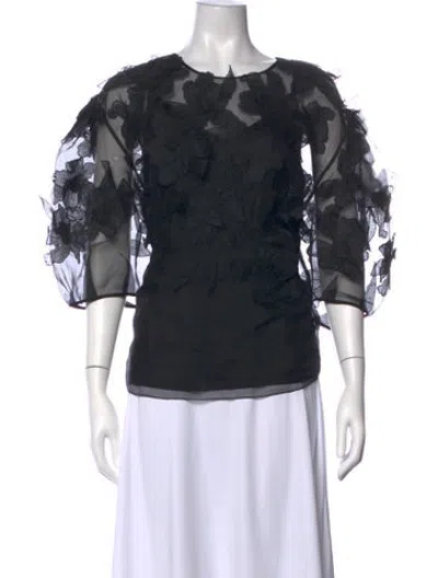 Pre-owned Carolina Herrera Silk Floral Print Blouse W/ Tags In Black