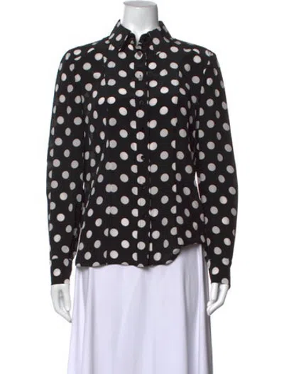 Pre-owned Carolina Herrera Silk Polka Dot Print Blouse In Black