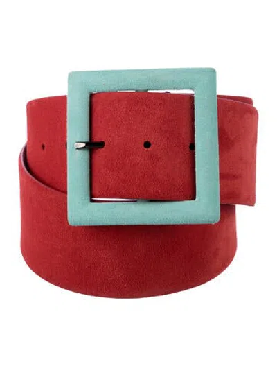 Pre-owned Carolina Herrera Wide Suede Waist Belt In Red