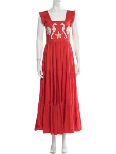 Pre-owned Carolina K Graphic Print Long Dress In Red