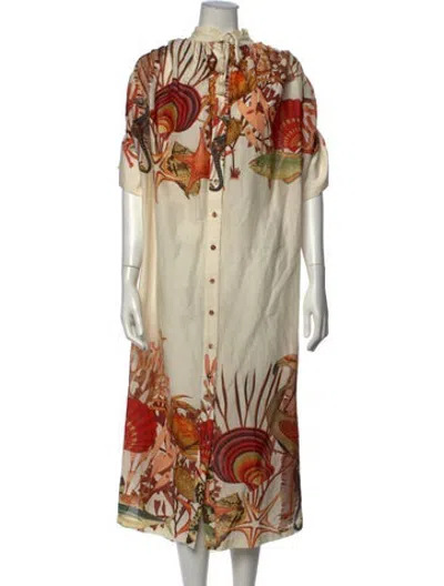 Pre-owned Carolina K Printed Long Dress In Neutrals