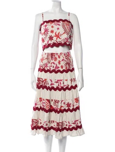 Pre-owned Caroline Constas Floral Print Grosgrain Trim Skirt Set In Multicolor