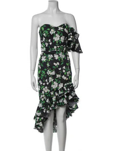 Pre-owned Caroline Constas Floral Print Midi Length Dress In Black/green