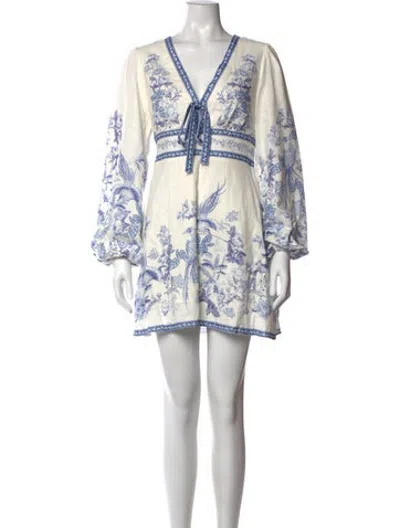Pre-owned Caroline Constas Floral Print Mini Dress In White