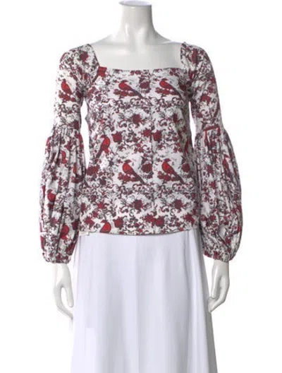 Pre-owned Caroline Constas Floral Print Square Neckline Blouse In Red