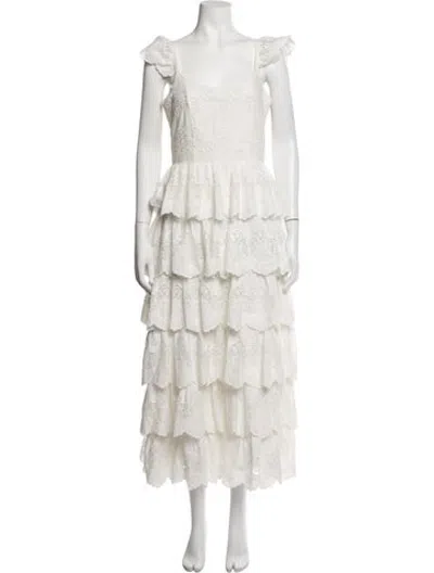 Pre-owned Caroline Constas Lace Pattern Long Dress In White