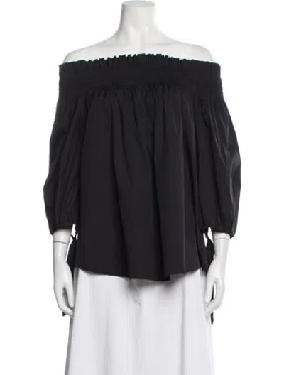 Pre-owned Caroline Constas Off-the-shoulder Three-quarter Sleeve Blouse In Black