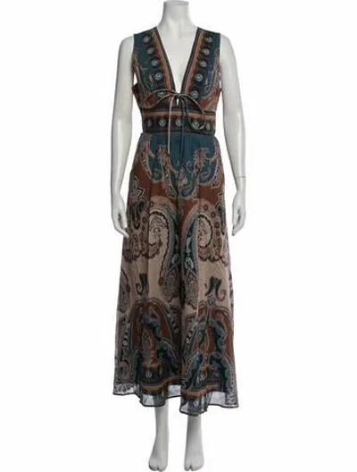 Pre-owned Caroline Constas Paisley Print Long Dress In Brown