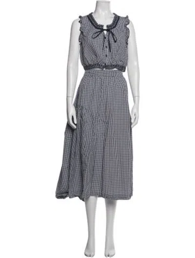 Pre-owned Caroline Constas Plaid Print Skirt Set In Blue/white