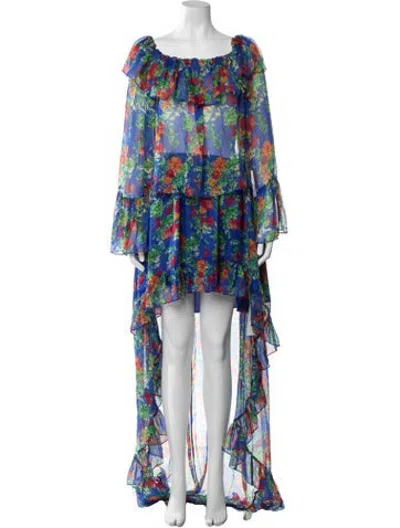 Pre-owned Caroline Constas Silk Floral Print Skirt Set W/ Tags In Blue