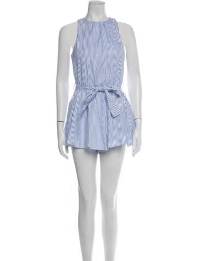 Pre-owned Caroline Constas Striped Crew Neck Romper In Purple