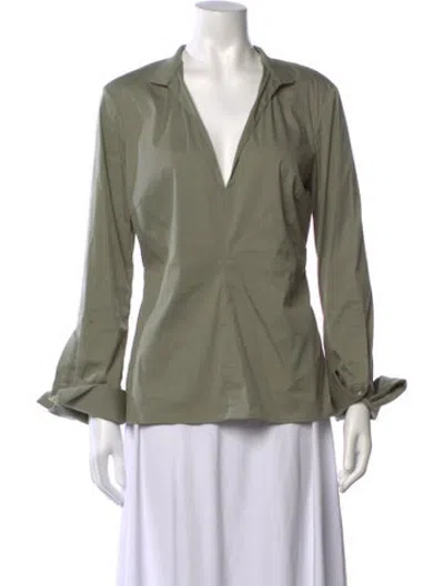 Pre-owned Caroline Constas V-neck Long Sleeve Blouse In Green