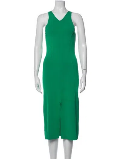 Pre-owned Caroline Constas V-neck Midi Length Dress In Green