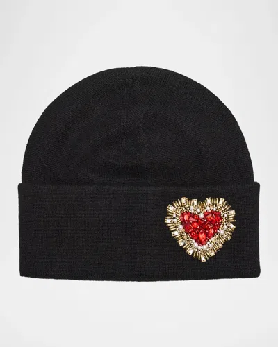 Carolyn Rowan Cashmere Heart-embroidered Beanie In Black