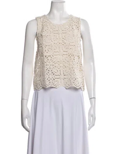 Pre-owned Caron Callahan Lace Pattern Crew Neck Top In Neutrals