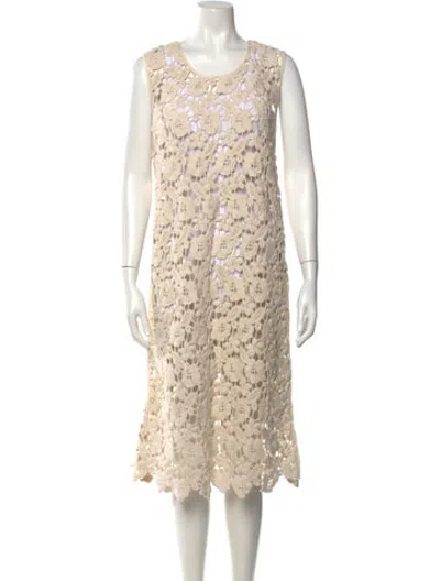 Pre-owned Caron Callahan Lace Pattern Midi Length Dress In Neutrals