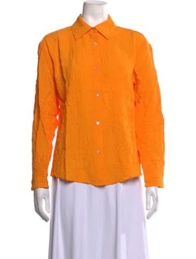 Pre-owned Caron Callahan Long Sleeve Button-up Top W/ Tags In Orange