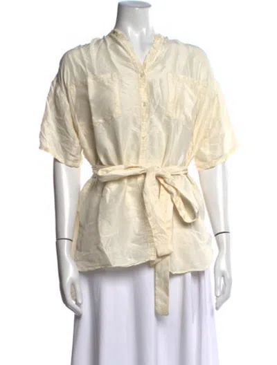 Pre-owned Caron Callahan Silk Short Sleeve Button-up Top In Neutrals