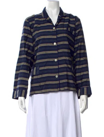 Pre-owned Caron Callahan Striped Long Sleeve Button-up Top In Blue