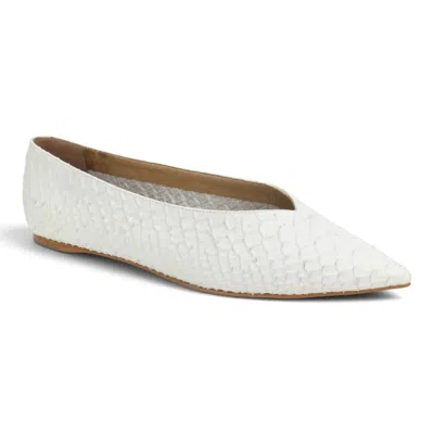Carrano Women's Camila Leather Snake Skin Embossed Flats In White