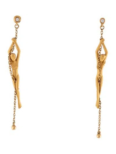 Pre-owned Carrera Y Carrera 18k Diamond Dangling Woman Drop Earrings In Multicolor