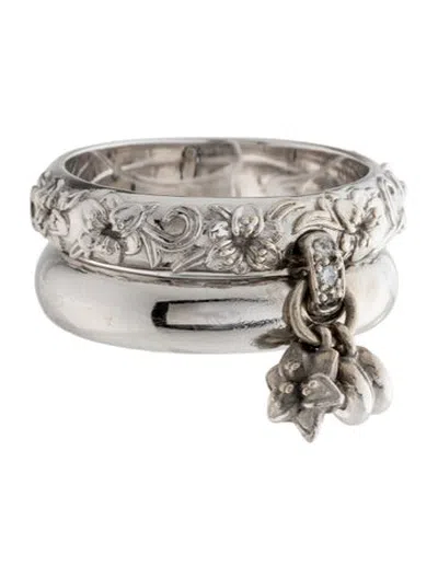 Pre-owned Carrera Y Carrera 18k Diamond Floral Double Band Ring In Multicolor