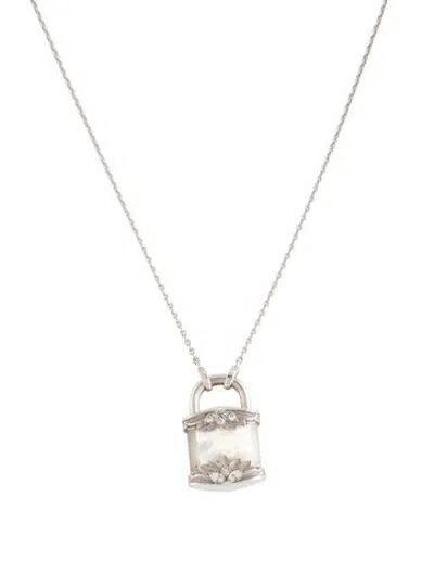 Pre-owned Carrera Y Carrera 18k Mother Of Pearl & Diamond Pendant Lock Color Necklace, 17.75" In Multicolor