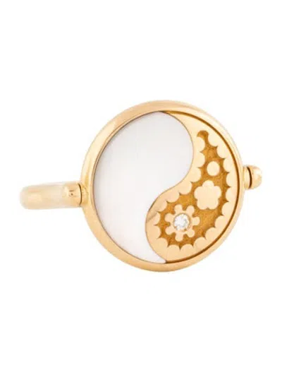 Pre-owned Carrera Y Carrera 18k Mother Of Pearl, Onyx & Diamond Reversible Cocktail Ring In White