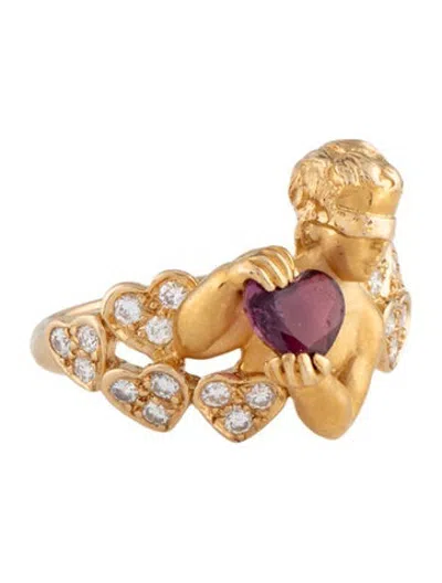 Pre-owned Carrera Y Carrera 18k Ruby & Diamond Love Is Blind Cherub Heart Ring In Multicolor