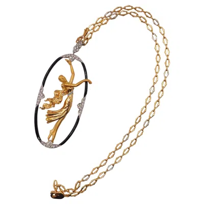 Pre-owned Carrera Y Carrera Diamond Onyx 18k Gold Figural Necklace In Black