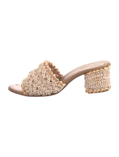 Pre-owned Carrie Forbes Raffia Patterned Slides In Brown/neutrals