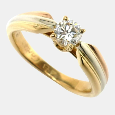 Pre-owned Cartier 18k Yellow Gold Rose Gold White Gold Trinity Solitaire Ring Eu 48
