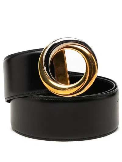 Pre-owned Cartier 1990-2026 Leather Trinity Belt In Black