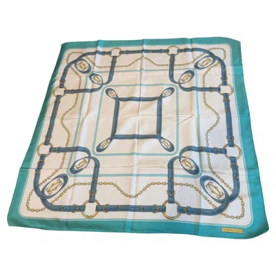 Pre-owned Cartier 2000s Iconic Le Must De  Equestrian Motif Silk Scarf By  In Gray