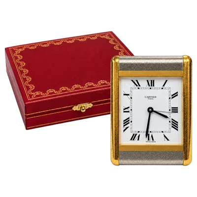 Pre-owned Cartier Gold Plated Tank Travel Desk Clock Red Box - Free Import Fees To Usa