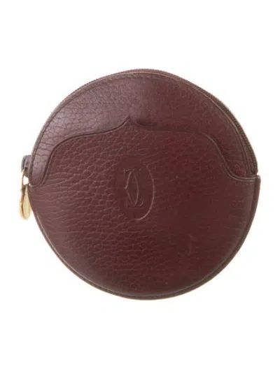 Pre-owned Cartier Leather Coin Pouch In Burgundy