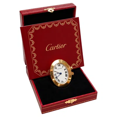 Pre-owned Cartier Miniature Oval Gold Gilt Travel Alarm Clock Boxed *free Import Fees Usa* In Red
