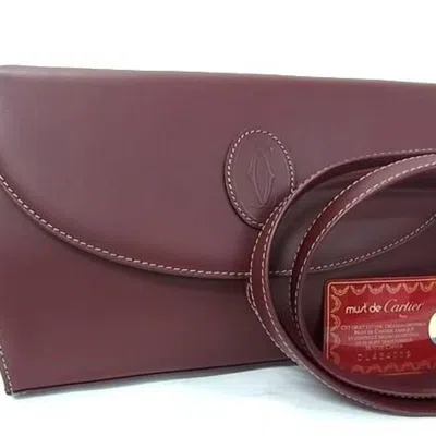 Pre-owned Cartier Must Bordeaux Leather Clutch Bag Shoulder Bag ()