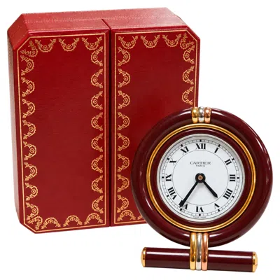 Pre-owned Cartier Rare  Circular Desk Clock Gilt Metal & Burgundy Enamel Free Us Import Fee In Red