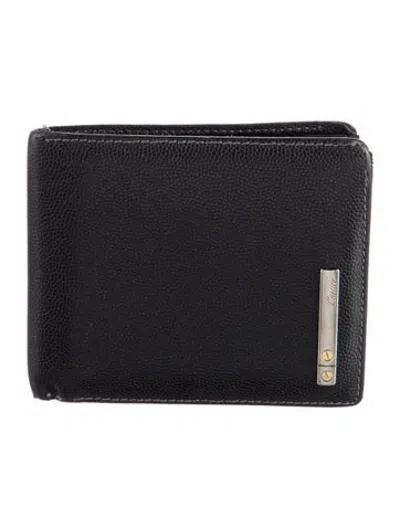 Pre-owned Cartier Santos De  Bifold Leather Bifold Wallet In Black