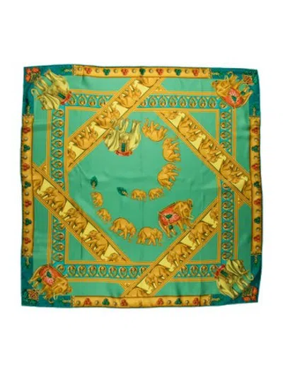 Pre-owned Cartier Silk Graphic Print Scarf In Green/yellow