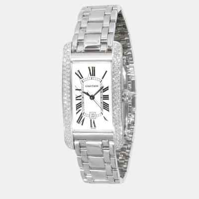 Pre-owned Cartier Silver 18k White Gold Tank Americaine Wb7026l1 Automatic Women's Wristwatch 22 Mm