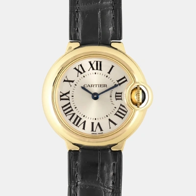 Pre-owned Cartier Silver 18k Yellow Gold Ballon Bleu W6900156 Quartz Women's Wristwatch 28 Mm