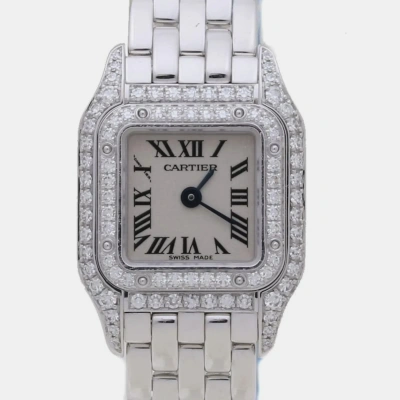 Pre-owned Cartier Silver Diamond 18k White Gold Trouserhere Wf3210f3 Quartz Women's Wristwatch 17 Mm