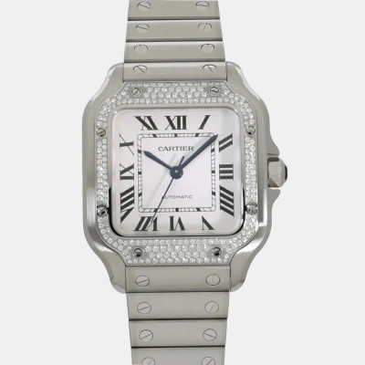 Pre-owned Cartier Silver Diamond Stainless Steel Santos W4sa0005 Automatic Women's Wristwatch 35 Mm