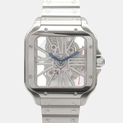 Pre-owned Cartier Silver Stainless Steel Santos Whsa0007 Manual Winding Men's Wristwatch 40 Mm