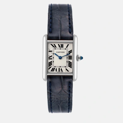 Pre-owned Cartier Tank Louis White Gold Blue Strap Ladies Watch W1541056 22 Mm X 29 Mm