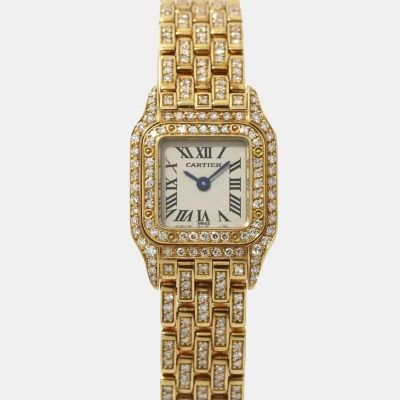 Pre-owned Cartier White Diamond 18k Yellow Gold Trouserhere Quartz Women's Wristwatch 17 Mm
