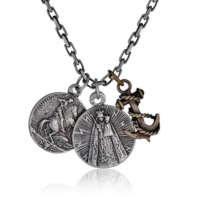 Cartography Men's Gold / Grey / Silver Paradise Saints Of Travel Necklace In Sterling Silver And Brass